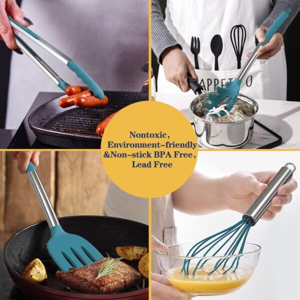 Silicone Cooking Utensil Set,Non-stick Kitchen 24 Pcs Cookware, Heat Resistant , Silicone Kitchen Tools Gift with Stainless Steel Handle
