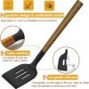 Silicone Cooking Utensil Set, 8-Piece Kitchen Set with Natural Acacia Wooden Handles,Food-Grade Silicone Heads-Silicone Kitchen Gadgets Spatulas Set for Nonstick Cookware- Black