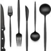 24-Piece Black Silverware Set with Steak Knives, Black Flatware Set for 4, Food-Grade Stainless Steel Tableware Cutlery Set, Mirror Finished Utensil Sets for Home Restaurant