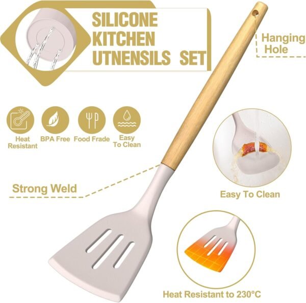 Kitchen Utensils Set- 34PCS Silicone Cooking Utensils with Holder, Heat Resistant Kitchen Utensil Spatula Set for Nonstick Cookware, Black Wooden Handles Kitchen Gadgets Tools Set