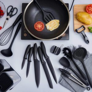 Kitchen Utensils Set for Cooking-7 Cooking Utensils,6 Knife set Black,5 Utensil Sets,utensilios