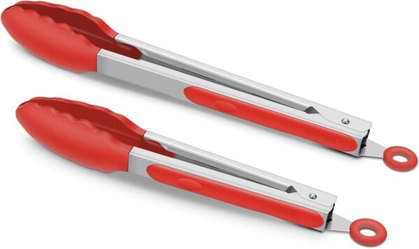 2 Pack Black Kitchen Tongs, Premium Silicone BPA Free Non-Stick Stainless Steel BBQ Cooking Grilling Locking Food Tongs