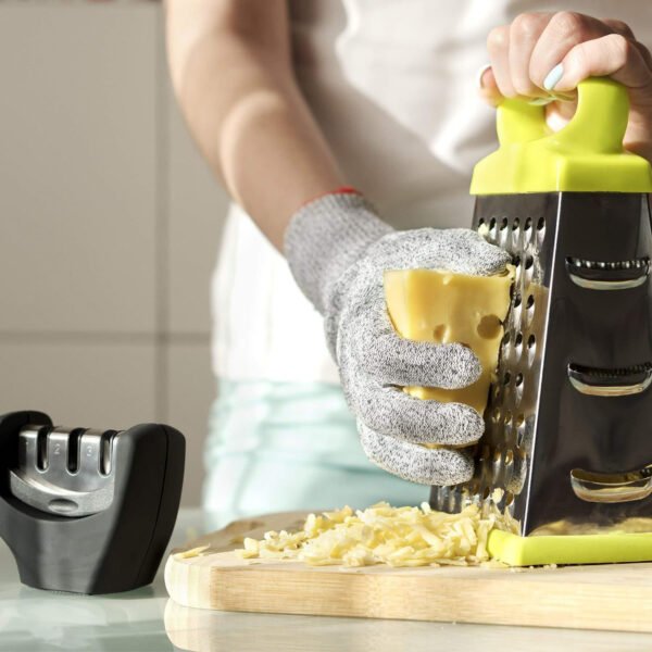 4-in-1 Kitchen Knife Accessories: 3-Stage Knife Sharpener Helps Repair, Restore, Polish Blades and Cut-Resistant Glove