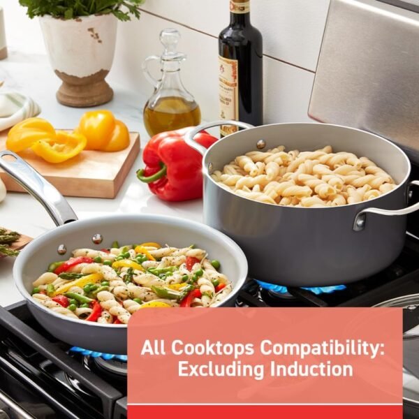 Recycled Ceramic Nonstick Cookware Set, 12 Piece, Oven Broiler Safe 500F, Lid Safe 350F Pots and Pans