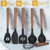 Silicone Cooking Utensil Set, 8-Piece Kitchen Set with Natural Acacia Wooden Handles,Food-Grade Silicone Heads-Silicone Kitchen Gadgets Spatulas Set for Nonstick Cookware- Black