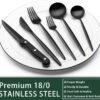 24-Piece Black Silverware Set with Steak Knives, Black Flatware Set for 4, Food-Grade Stainless Steel Tableware Cutlery Set, Mirror Finished Utensil Sets for Home Restaurant