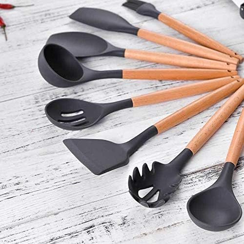 Kitchen Utensils Set, 33 Pcs Non-Stick Silicone Cooking Utensils Set with Holder, 446??F Heat Resistant, Nontoxic BPA Free Kitchen Gadgets, Wooden Handle Kitchen Utensils