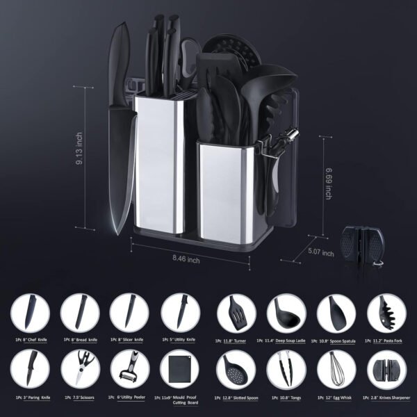 Kitchen Utensils Set for Cooking-7 Cooking Utensils,6 Knife set Black,5 Utensil Sets,utensilios