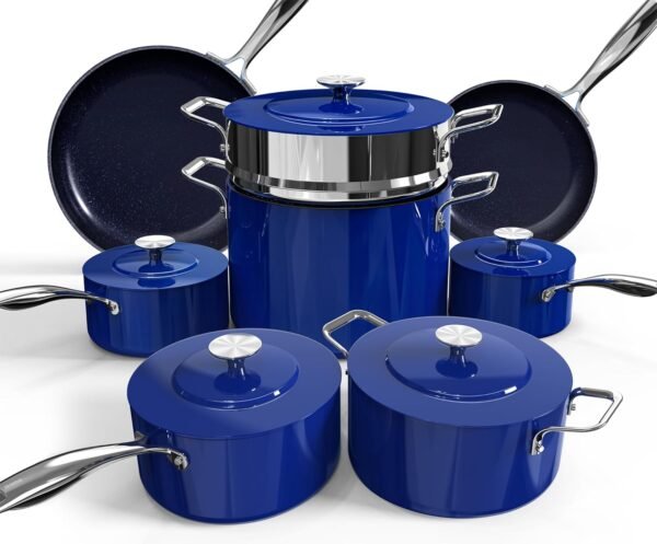 13pc Forged Lightweight Cookware Set PFAS Free, Healthy G10 Duralon Ceramic Coating, Ultra Non-Stick, Stay-Cool Handles, Works on All Cooktops & Induction Ready