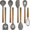 Silicone Cooking Utensil Set, 8-Piece Kitchen Set with Natural Acacia Wooden Handles,Food-Grade Silicone Heads-Silicone Kitchen Gadgets Spatulas Set for Nonstick Cookware- Black