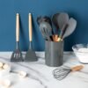 Kitchen Utensils Set, 33 Pcs Non-Stick Silicone Cooking Utensils Set with Holder, 446??F Heat Resistant, Nontoxic BPA Free Kitchen Gadgets, Wooden Handle Kitchen Utensils