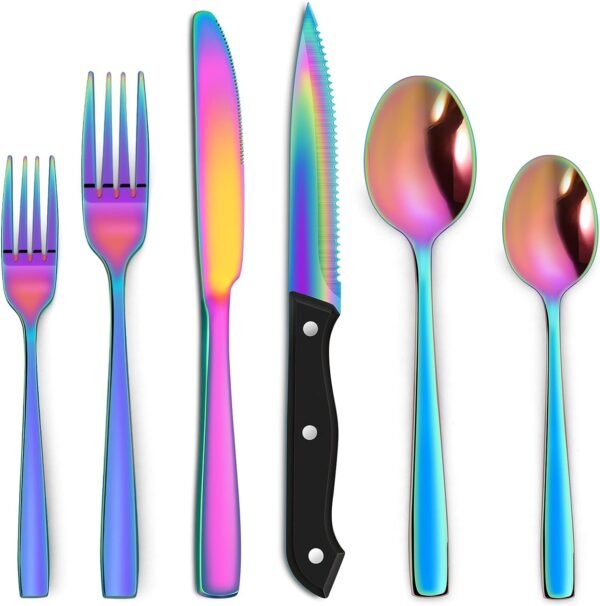 48-Piece Silverware Set with Steak Knives for 8, Stainless Steel Flatware Cutlery Set For Home Kitchen Restaurant Hotel, Kitchen Utensils Set, Mirror Polished, Dishwasher Safe