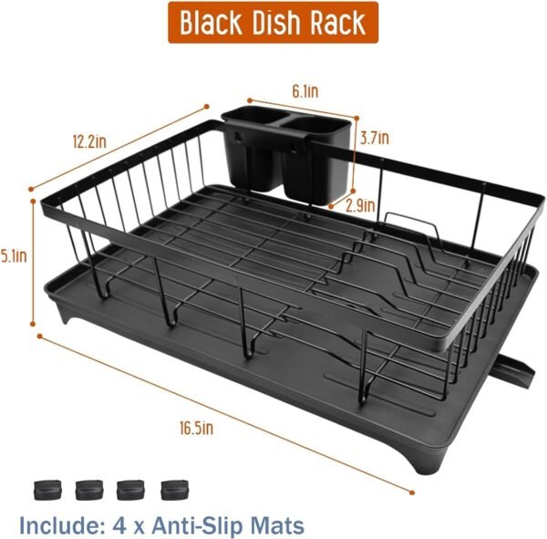 Dish Drying Rack, Large-Capacity Dish Rack with Automatic Drainboard, Dish Racks for Kitchen Counter, Durable Drying Rack for Countertop, Dish Drainer with Utensil Holder for Dishes, Spoons
