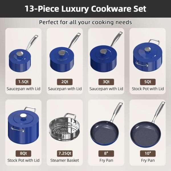 13pc Forged Lightweight Cookware Set PFAS Free, Healthy G10 Duralon Ceramic Coating, Ultra Non-Stick, Stay-Cool Handles, Works on All Cooktops & Induction Ready