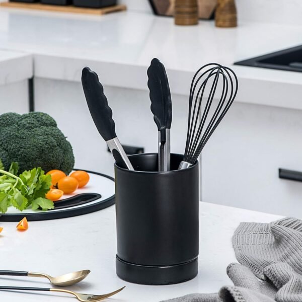 Large Rustic Black Ceramic Utensil Holder - Rooster Design Cooking Utensil Caddy for Farmhouse Kitchen Decor - Dishwasher-Friendly Countertop Organizer