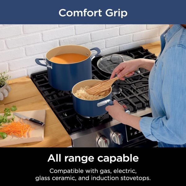 Ceramic 11-Piece Cookware Set with Comfort Grip, Nonstick Fry Pans, Pots, PFAS Free, Oven Safe, Dishwasher Safe, All Stovetops & Induction Compatible