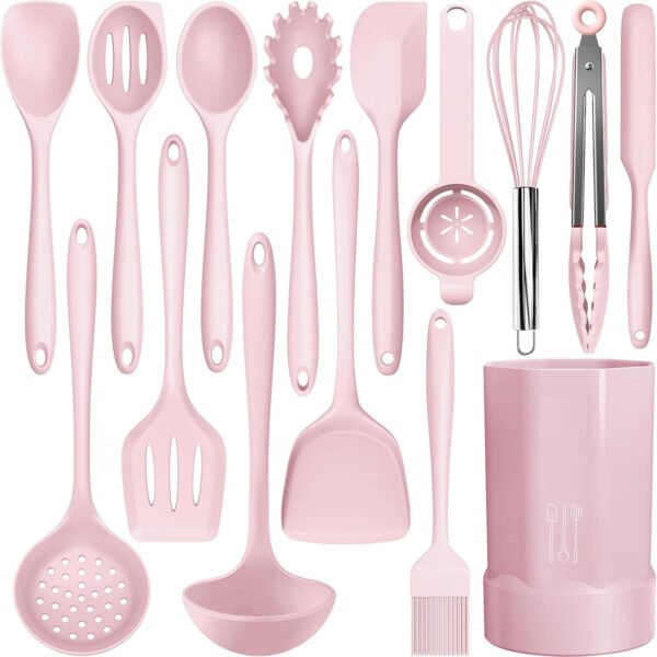 Silicone Cooking Utensils Set - 446??F Heat Resistant Kitchen Utensils,Turner Tongs,Spatula,Spoon,Brush,Whisk,Kitchen Utensil Gadgets Tools Set for Nonstick Cookware,Dishwasher Safe (BPA Free)