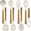 Silicone Cooking Utensil Set, 8-Piece Kitchen Set with Natural Acacia Wooden Handles,Food-Grade Silicone Heads-Silicone Kitchen Gadgets Spatulas Set for Nonstick Cookware- Black