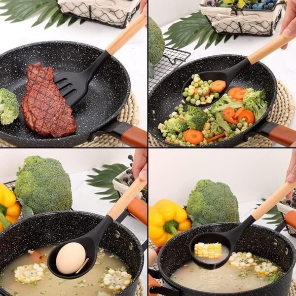 Kitchen Utensils Set, 33 Pcs Non-Stick Silicone Cooking Utensils Set with Holder, 446??F Heat Resistant, Nontoxic BPA Free Kitchen Gadgets, Wooden Handle Kitchen Utensils