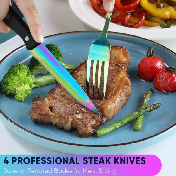 48-Piece Silverware Set with Steak Knives for 8, Stainless Steel Flatware Cutlery Set For Home Kitchen Restaurant Hotel, Kitchen Utensils Set, Mirror Polished, Dishwasher Safe