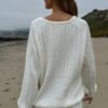 MNJ201-Z275S16200TR1-02 Ida Cotton Cable Knit V-Neck Sweater