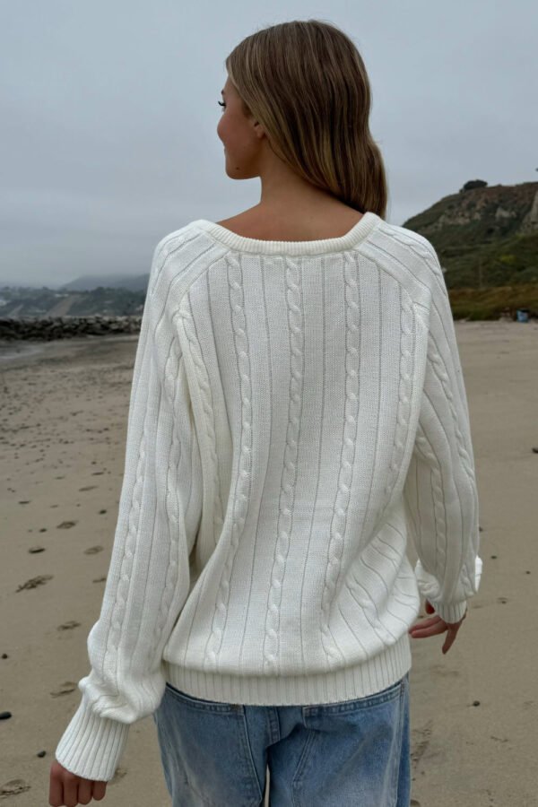 MNJ201-Z275S16200TR1-02 Ida Cotton Cable Knit V-Neck Sweater