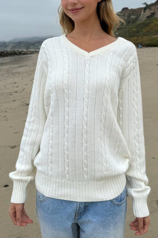 MNJ201-Z275S16200TR1-05 Ida Cotton Cable Knit V-Neck Sweater