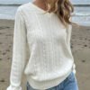 MNJ201-Z275S16200TR1-06 Ida Cotton Cable Knit V-Neck Sweater