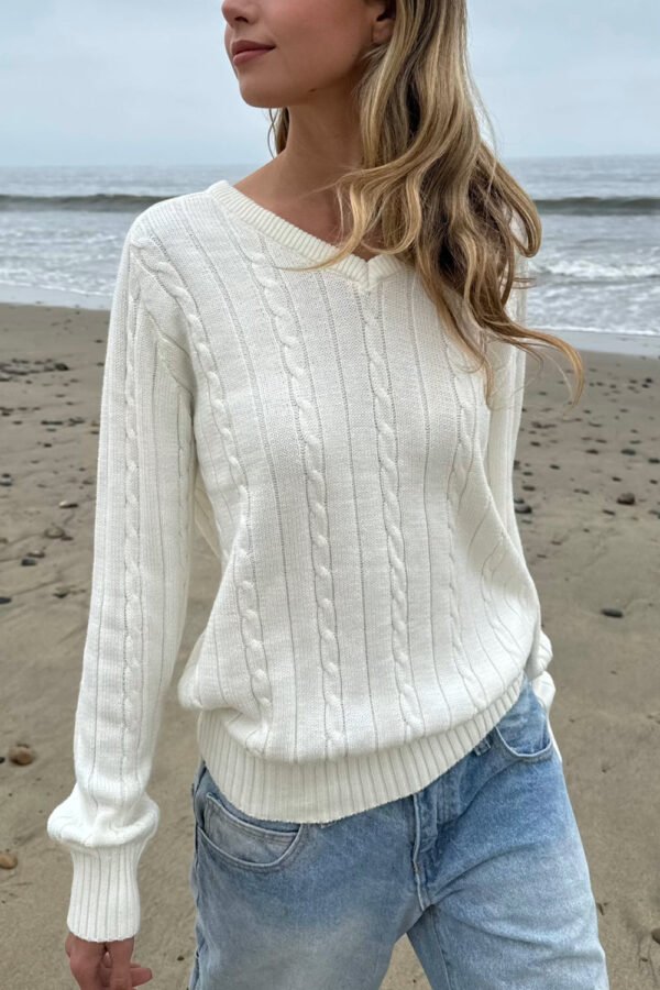 MNJ201-Z275S16200TR1-06 Ida Cotton Cable Knit V-Neck Sweater